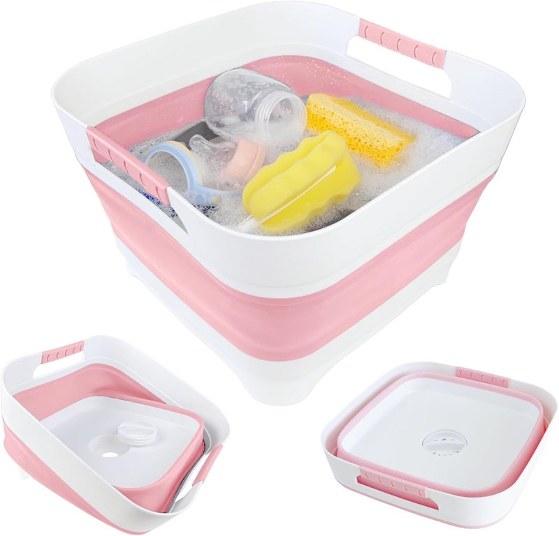 GIMWA Wash Basin for Baby Bottles, Foldable, Versatile Wash Tub for Kitchen, RV, Outdoor Camping Sink, Sturdy & Easy to Clean, Space Saving Plastic Dish tub (Pink) - Image 1